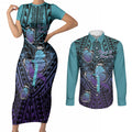 Personalised New Zealand Suicide Prevention Month Couples Matching Short Sleeve Bodycon Dress and Long Sleeve Button Shirt Maori Mauri Tu Mauri Ora Polynesian Pattern