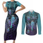 Personalised New Zealand Suicide Prevention Month Couples Matching Short Sleeve Bodycon Dress and Long Sleeve Button Shirt Maori Mauri Tu Mauri Ora Polynesian Pattern