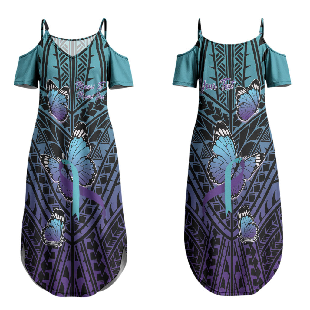 Personalised New Zealand Suicide Prevention Month Couples Matching Summer Maxi Dress and Hawaiian Shirt Maori Mauri Tu Mauri Ora Polynesian Pattern