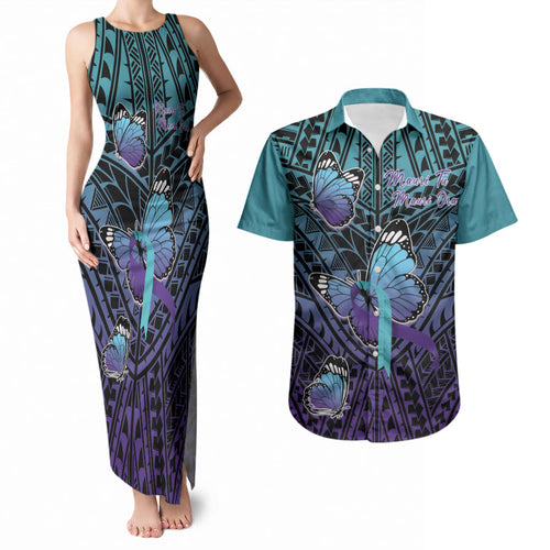 Personalised New Zealand Suicide Prevention Month Couples Matching Tank Maxi Dress and Hawaiian Shirt Maori Mauri Tu Mauri Ora Polynesian Pattern