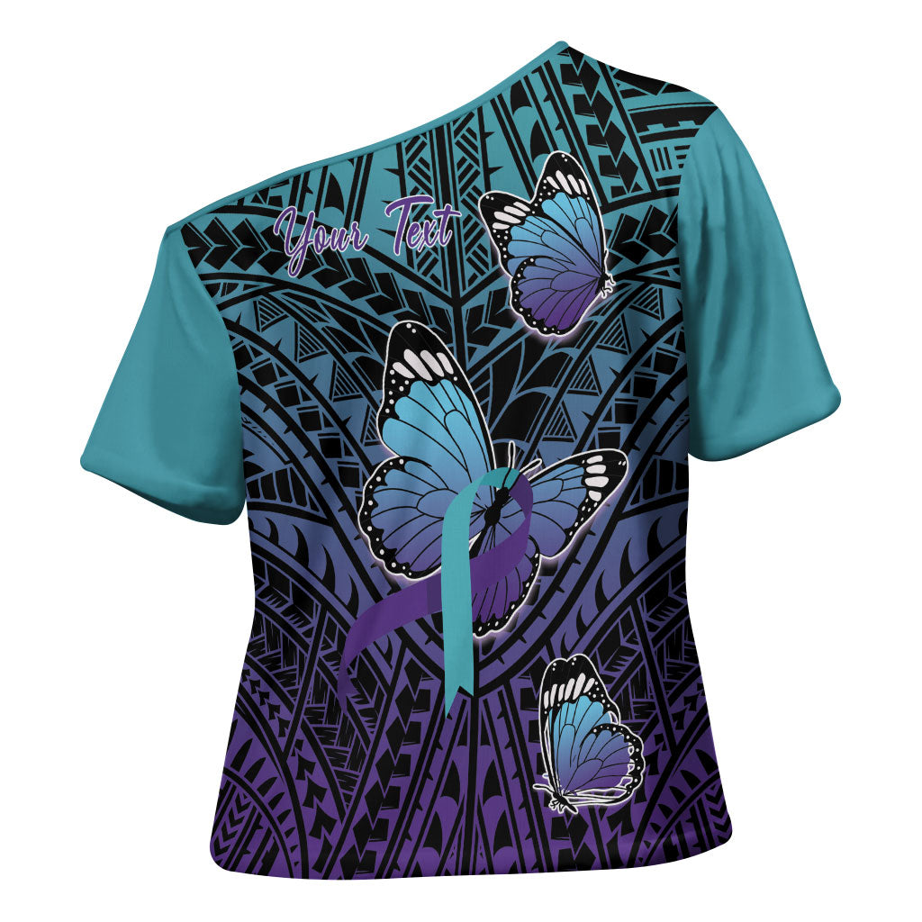 Personalised New Zealand Suicide Prevention Month Cross Shoulder Shirt Maori Mauri Tu Mauri Ora Polynesian Pattern