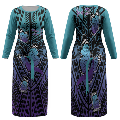 Personalised New Zealand Suicide Prevention Month Family Matching Long Sleeve Bodycon Dress and Hawaiian Shirt Maori Mauri Tu Mauri Ora Polynesian Pattern
