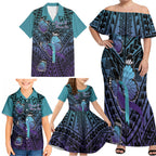 Personalised New Zealand Suicide Prevention Month Family Matching Off Shoulder Maxi Dress and Hawaiian Shirt Maori Mauri Tu Mauri Ora Polynesian Pattern