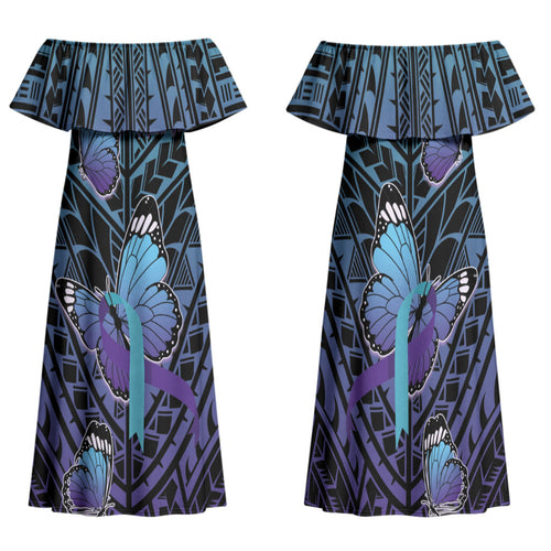 Personalised New Zealand Suicide Prevention Month Family Matching Off Shoulder Maxi Dress and Hawaiian Shirt Maori Mauri Tu Mauri Ora Polynesian Pattern