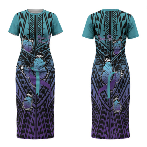 Personalised New Zealand Suicide Prevention Month Family Matching Short Sleeve Bodycon Dress and Hawaiian Shirt Maori Mauri Tu Mauri Ora Polynesian Pattern