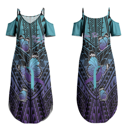 Personalised New Zealand Suicide Prevention Month Family Matching Summer Maxi Dress and Hawaiian Shirt Maori Mauri Tu Mauri Ora Polynesian Pattern