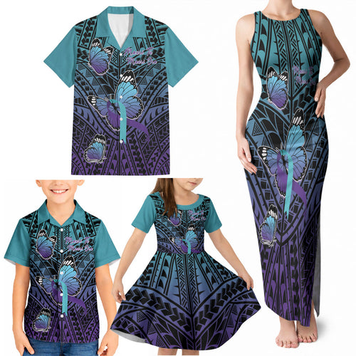 Personalised New Zealand Suicide Prevention Month Family Matching Tank Maxi Dress and Hawaiian Shirt Maori Mauri Tu Mauri Ora Polynesian Pattern