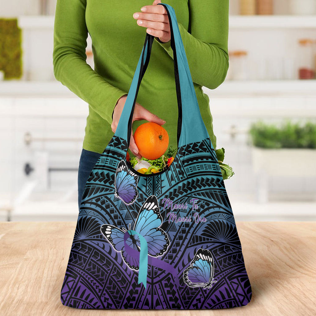 New Zealand Suicide Prevention Month Grocery Bag Maori Mauri Tu Mauri Ora Polynesian Pattern