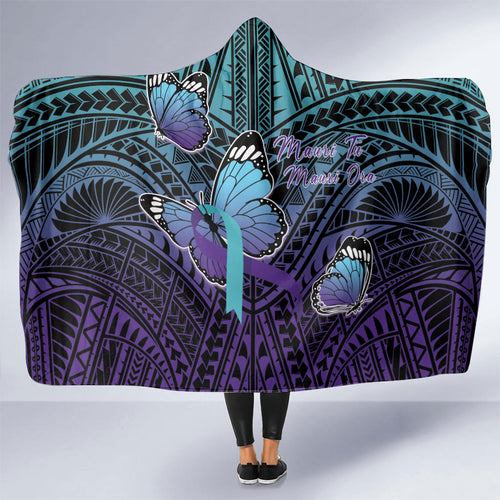 New Zealand Suicide Prevention Month Hooded Blanket Maori Mauri Tu Mauri Ora Polynesian Pattern