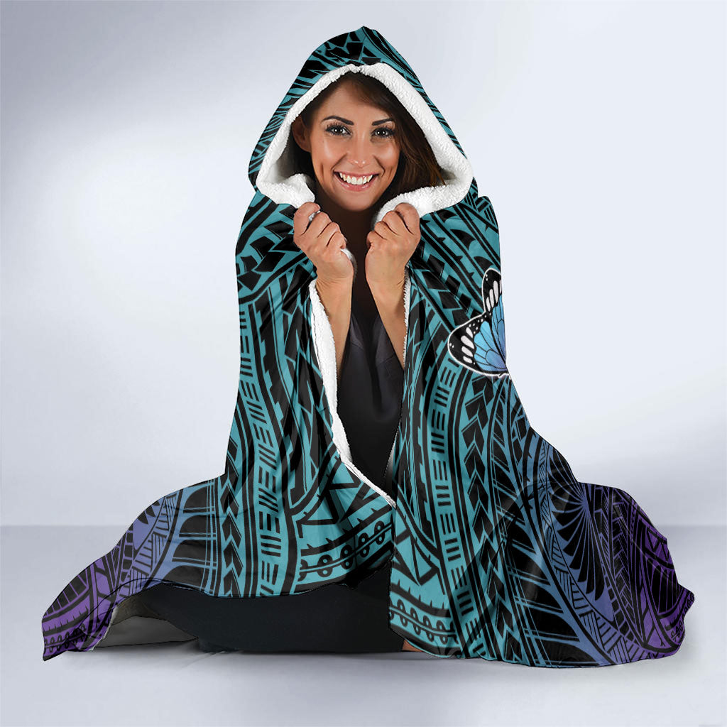 New Zealand Suicide Prevention Month Hooded Blanket Maori Mauri Tu Mauri Ora Polynesian Pattern