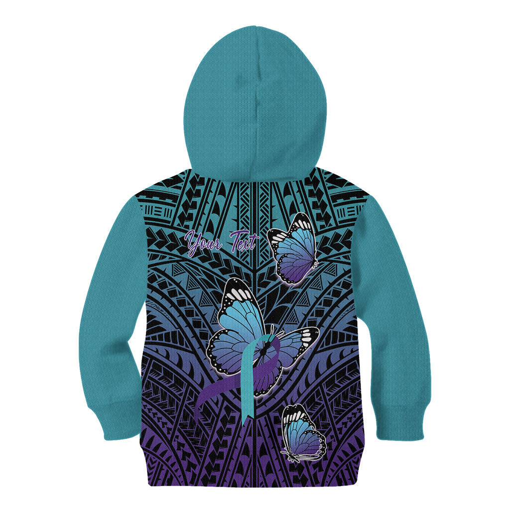 Personalised New Zealand Suicide Prevention Month Kid Hoodie Maori Mauri Tu Mauri Ora Polynesian Pattern