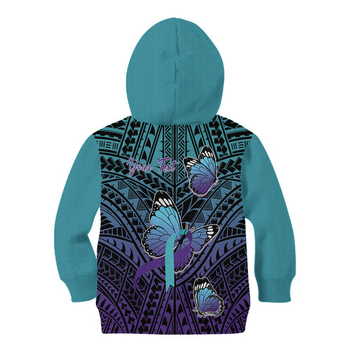 Personalised New Zealand Suicide Prevention Month Kid Hoodie Maori Mauri Tu Mauri Ora Polynesian Pattern