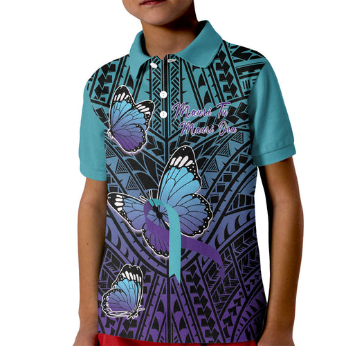 Personalised New Zealand Suicide Prevention Month Kid Polo Shirt Maori Mauri Tu Mauri Ora Polynesian Pattern