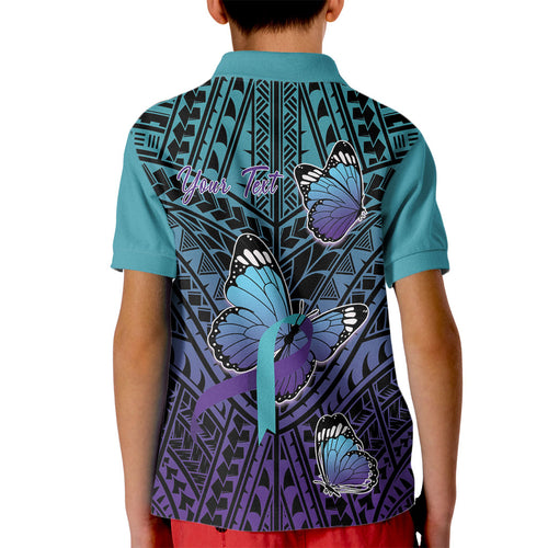 Personalised New Zealand Suicide Prevention Month Kid Polo Shirt Maori Mauri Tu Mauri Ora Polynesian Pattern