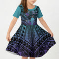 Personalised New Zealand Suicide Prevention Month Kid Short Sleeve Dress Maori Mauri Tu Mauri Ora Polynesian Pattern