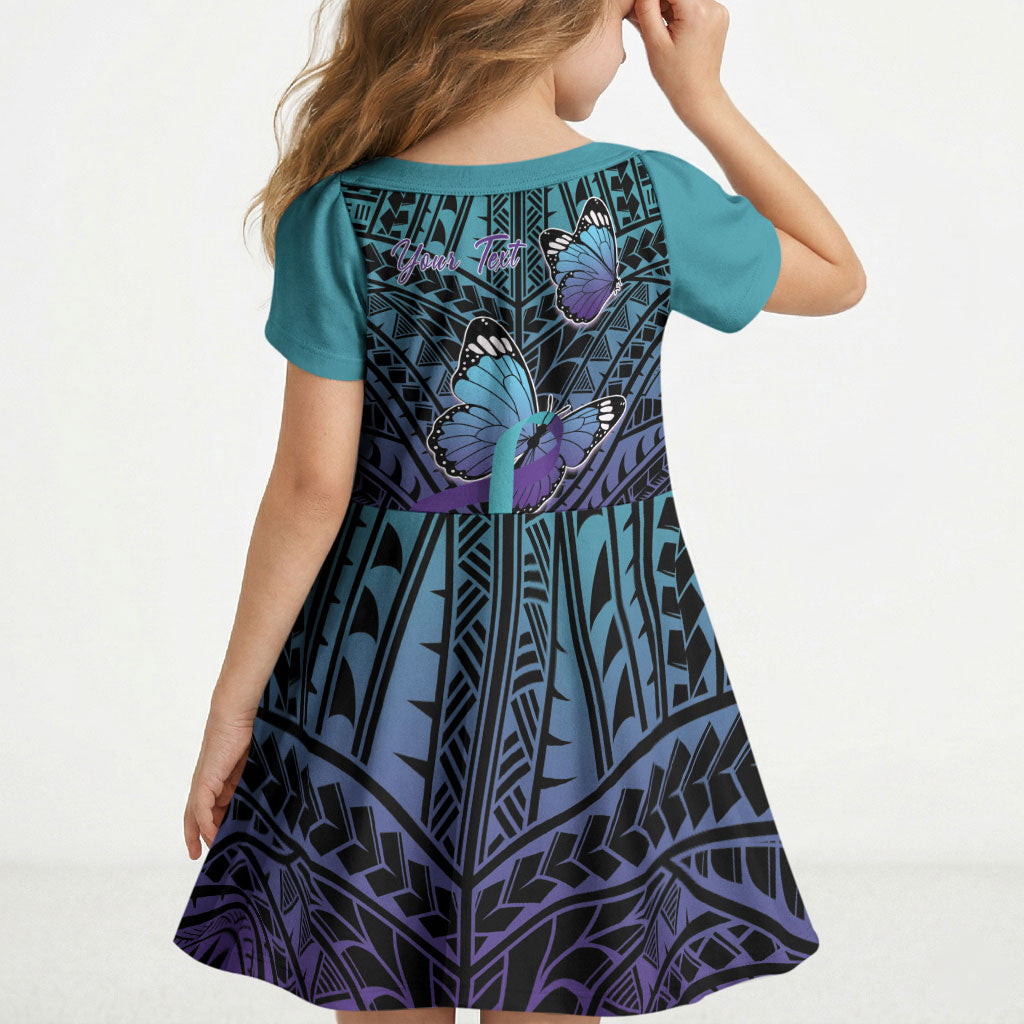 Personalised New Zealand Suicide Prevention Month Kid Short Sleeve Dress Maori Mauri Tu Mauri Ora Polynesian Pattern