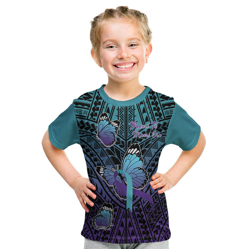 Personalised New Zealand Suicide Prevention Month Kid T Shirt Maori Mauri Tu Mauri Ora Polynesian Pattern