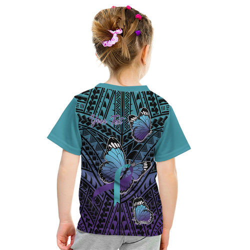 Personalised New Zealand Suicide Prevention Month Kid T Shirt Maori Mauri Tu Mauri Ora Polynesian Pattern