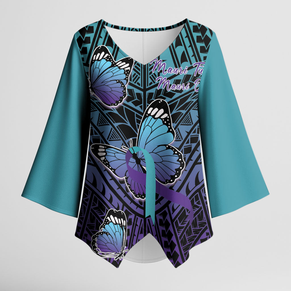 Personalised New Zealand Suicide Prevention Month Kimono Sleeve Blouse Maori Mauri Tu Mauri Ora Polynesian Pattern