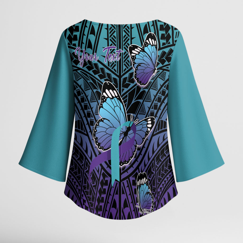 Personalised New Zealand Suicide Prevention Month Kimono Sleeve Blouse Maori Mauri Tu Mauri Ora Polynesian Pattern