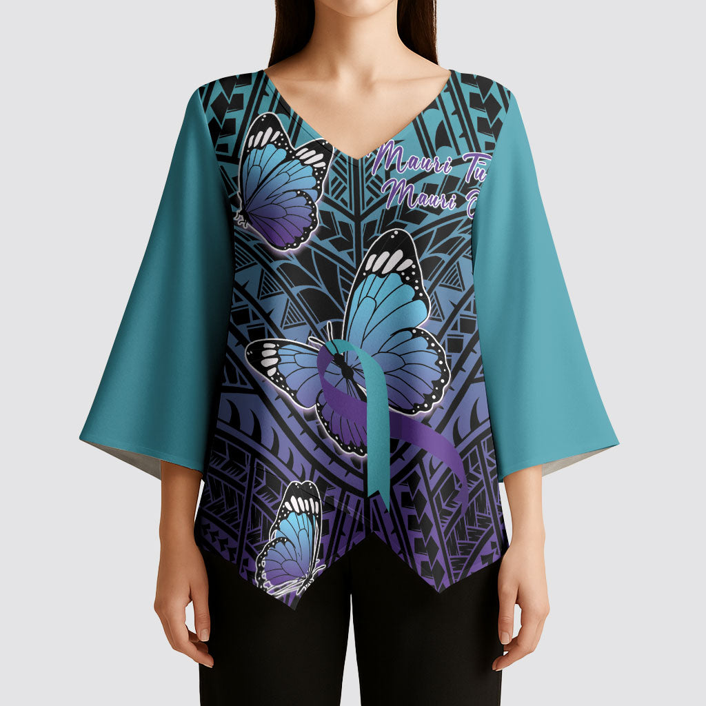 Personalised New Zealand Suicide Prevention Month Kimono Sleeve Blouse Maori Mauri Tu Mauri Ora Polynesian Pattern