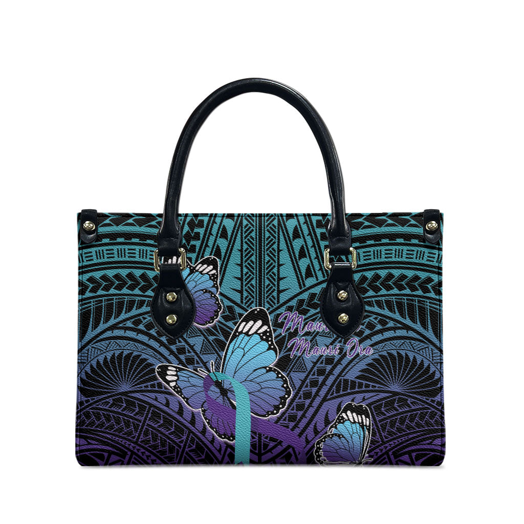 New Zealand Suicide Prevention Month Leather Bag Maori Mauri Tu Mauri Ora Polynesian Pattern
