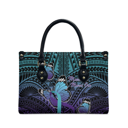 New Zealand Suicide Prevention Month Leather Bag Maori Mauri Tu Mauri Ora Polynesian Pattern
