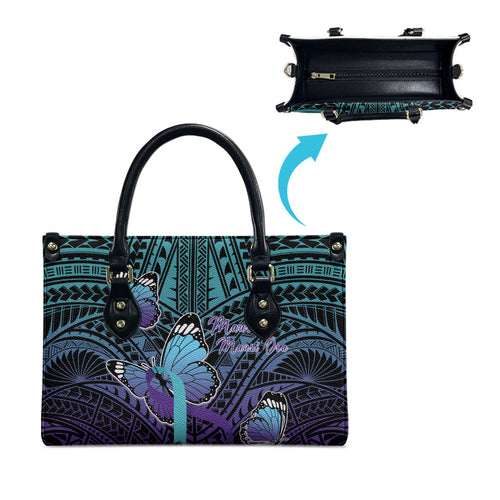 New Zealand Suicide Prevention Month Leather Bag Maori Mauri Tu Mauri Ora Polynesian Pattern