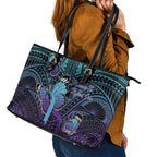 New Zealand Suicide Prevention Month Leather Tote Bag Maori Mauri Tu Mauri Ora Polynesian Pattern