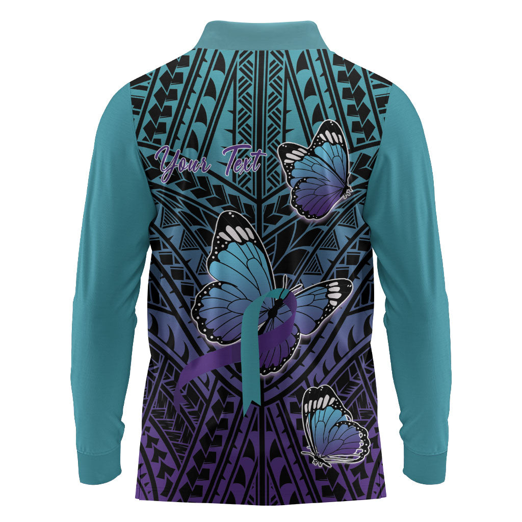 Personalised New Zealand Suicide Prevention Month Long Sleeve Polo Shirt Maori Mauri Tu Mauri Ora Polynesian Pattern