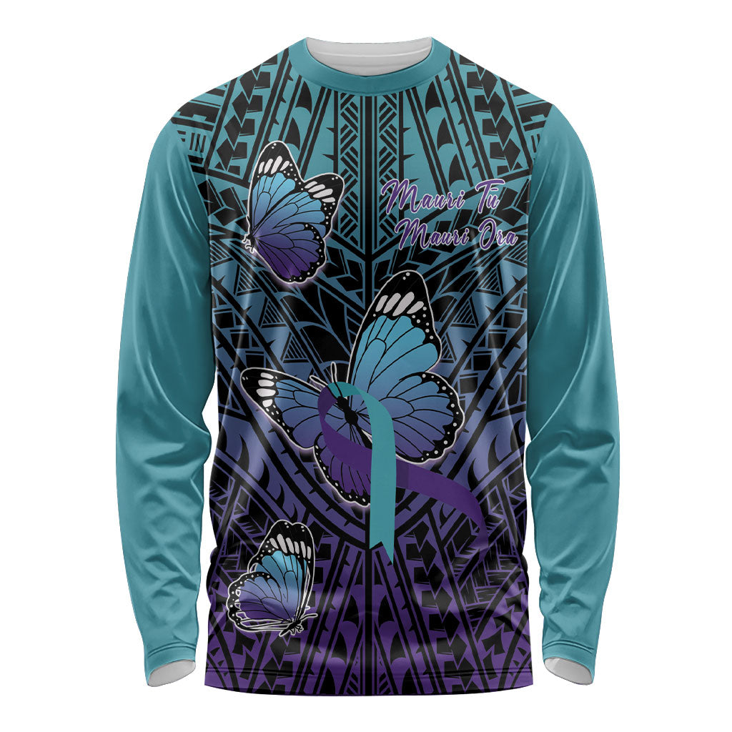 Personalised New Zealand Suicide Prevention Month Long Sleeve Shirt Maori Mauri Tu Mauri Ora Polynesian Pattern