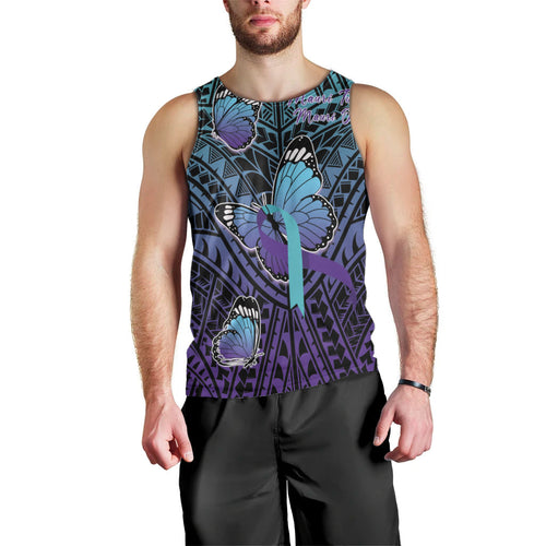 Personalised New Zealand Suicide Prevention Month Men Tank Top Maori Mauri Tu Mauri Ora Polynesian Pattern