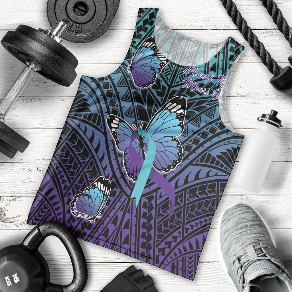 Personalised New Zealand Suicide Prevention Month Men Tank Top Maori Mauri Tu Mauri Ora Polynesian Pattern