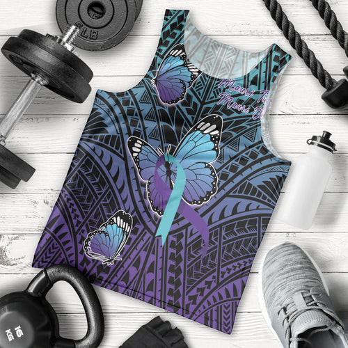 Personalised New Zealand Suicide Prevention Month Men Tank Top Maori Mauri Tu Mauri Ora Polynesian Pattern