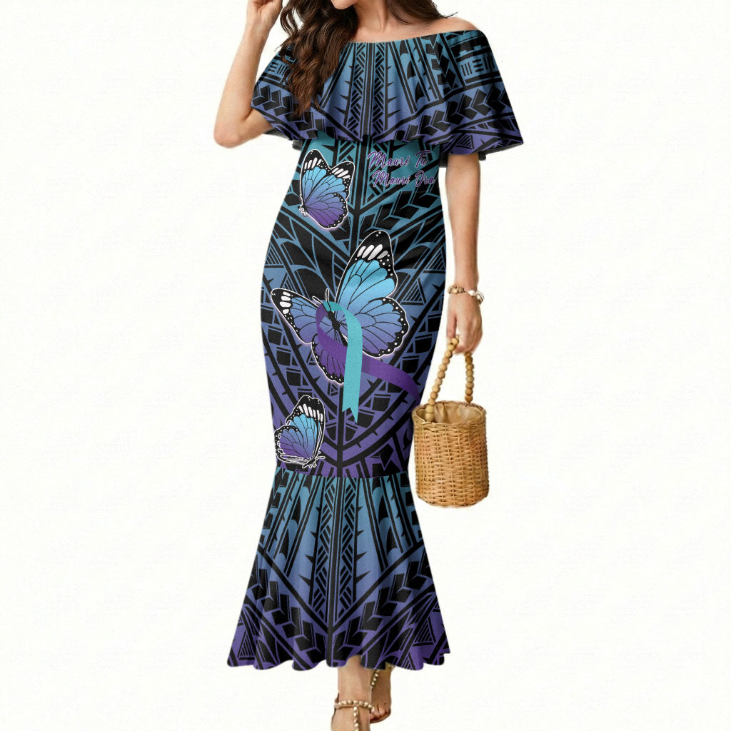 Personalised New Zealand Suicide Prevention Month Mermaid Dress Maori Mauri Tu Mauri Ora Polynesian Pattern