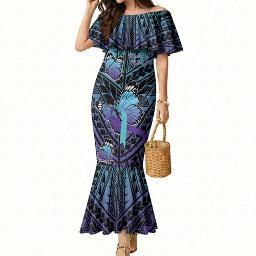 Personalised New Zealand Suicide Prevention Month Mermaid Dress Maori Mauri Tu Mauri Ora Polynesian Pattern