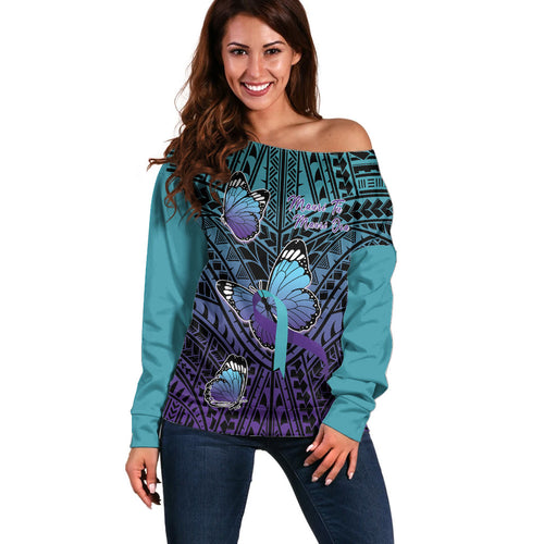 Personalised New Zealand Suicide Prevention Month Off Shoulder Sweater Maori Mauri Tu Mauri Ora Polynesian Pattern