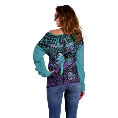 Personalised New Zealand Suicide Prevention Month Off Shoulder Sweater Maori Mauri Tu Mauri Ora Polynesian Pattern