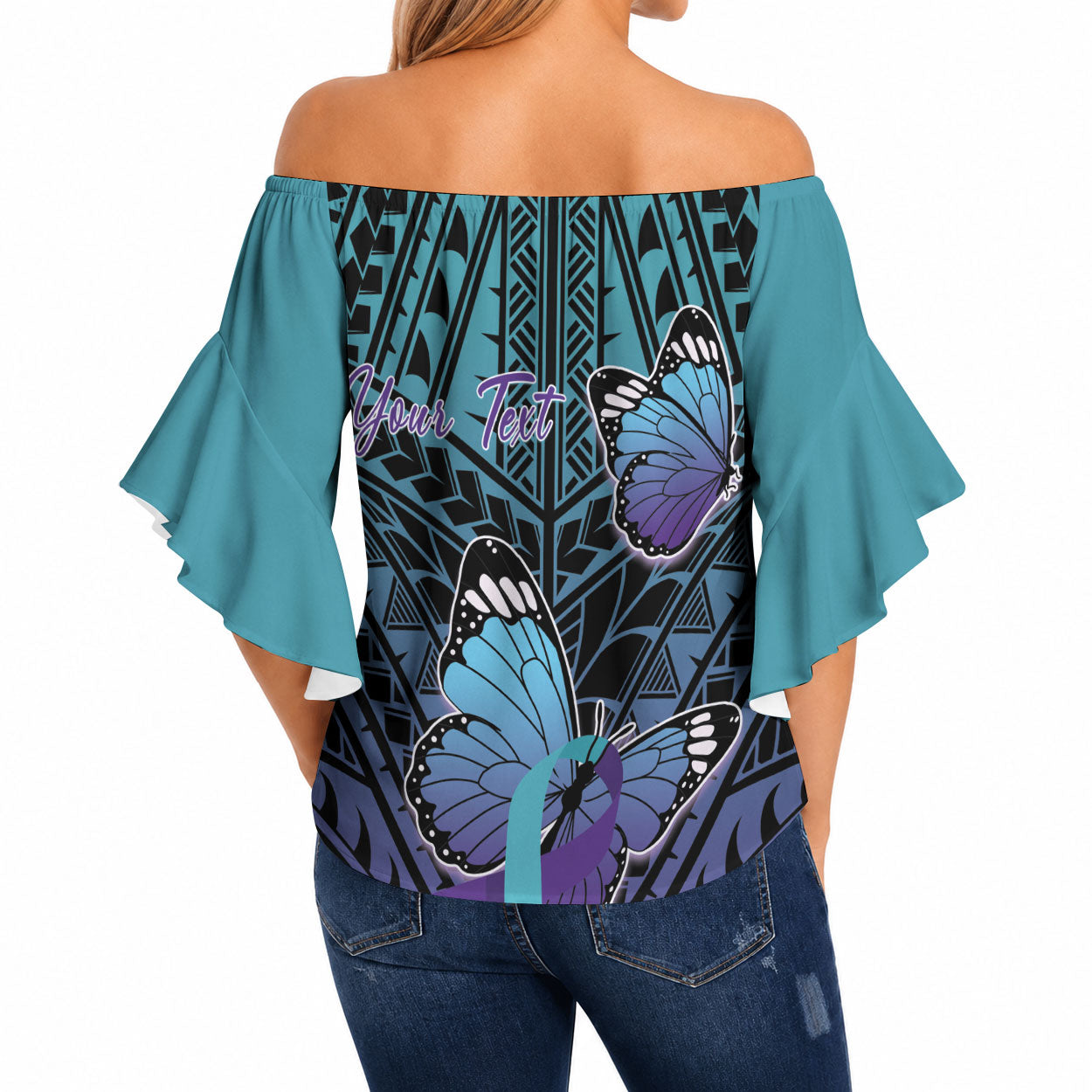 Personalised New Zealand Suicide Prevention Month Off Shoulder Wrap Waist Top Maori Mauri Tu Mauri Ora Polynesian Pattern