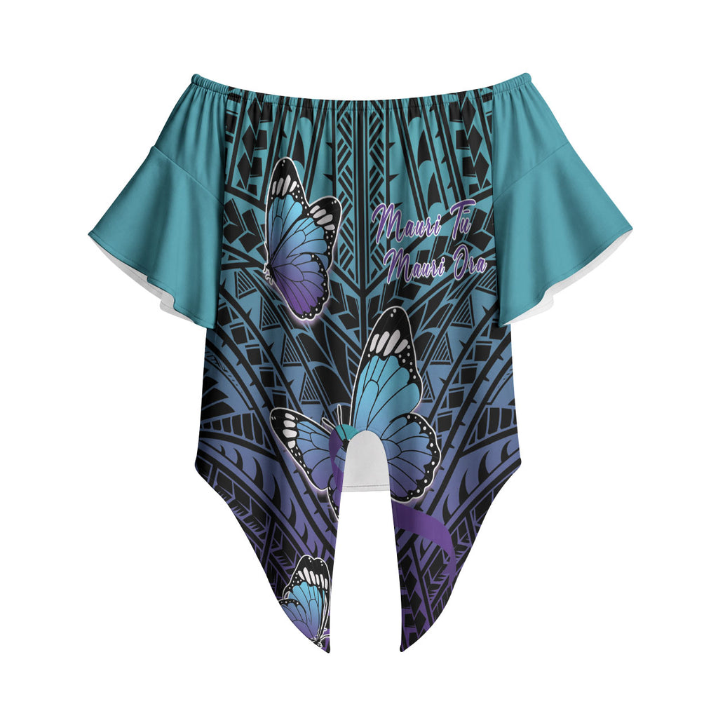 Personalised New Zealand Suicide Prevention Month Off Shoulder Wrap Waist Top Maori Mauri Tu Mauri Ora Polynesian Pattern