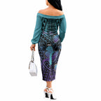 Personalised New Zealand Suicide Prevention Month Off The Shoulder Long Sleeve Dress Maori Mauri Tu Mauri Ora Polynesian Pattern