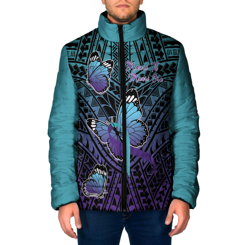 Personalised New Zealand Suicide Prevention Month Padded Jacket Maori Mauri Tu Mauri Ora Polynesian Pattern
