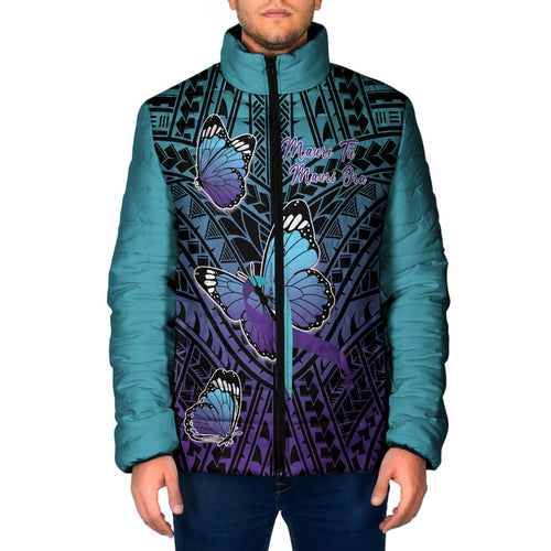 Personalised New Zealand Suicide Prevention Month Padded Jacket Maori Mauri Tu Mauri Ora Polynesian Pattern