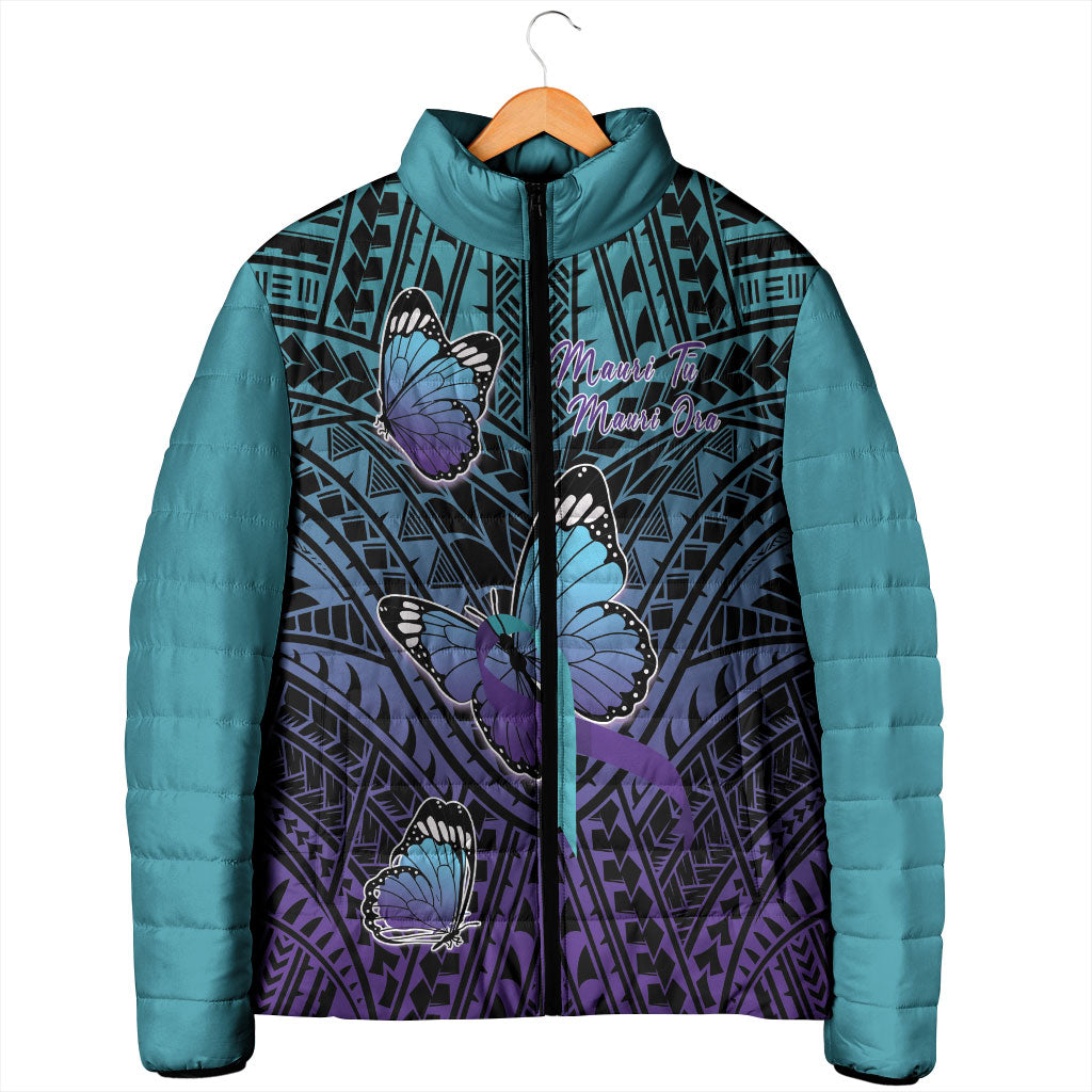 Personalised New Zealand Suicide Prevention Month Padded Jacket Maori Mauri Tu Mauri Ora Polynesian Pattern