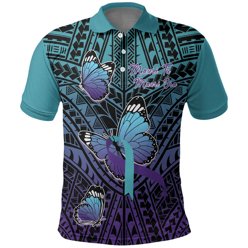Personalised New Zealand Suicide Prevention Month Polo Shirt Maori Mauri Tu Mauri Ora Polynesian Pattern