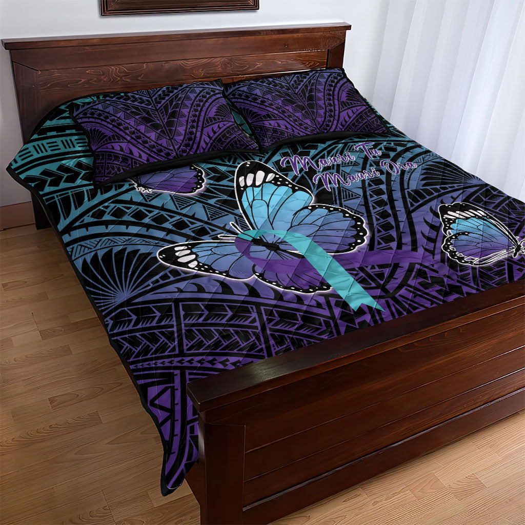 New Zealand Suicide Prevention Month Quilt Bed Set Maori Mauri Tu Mauri Ora Polynesian Pattern