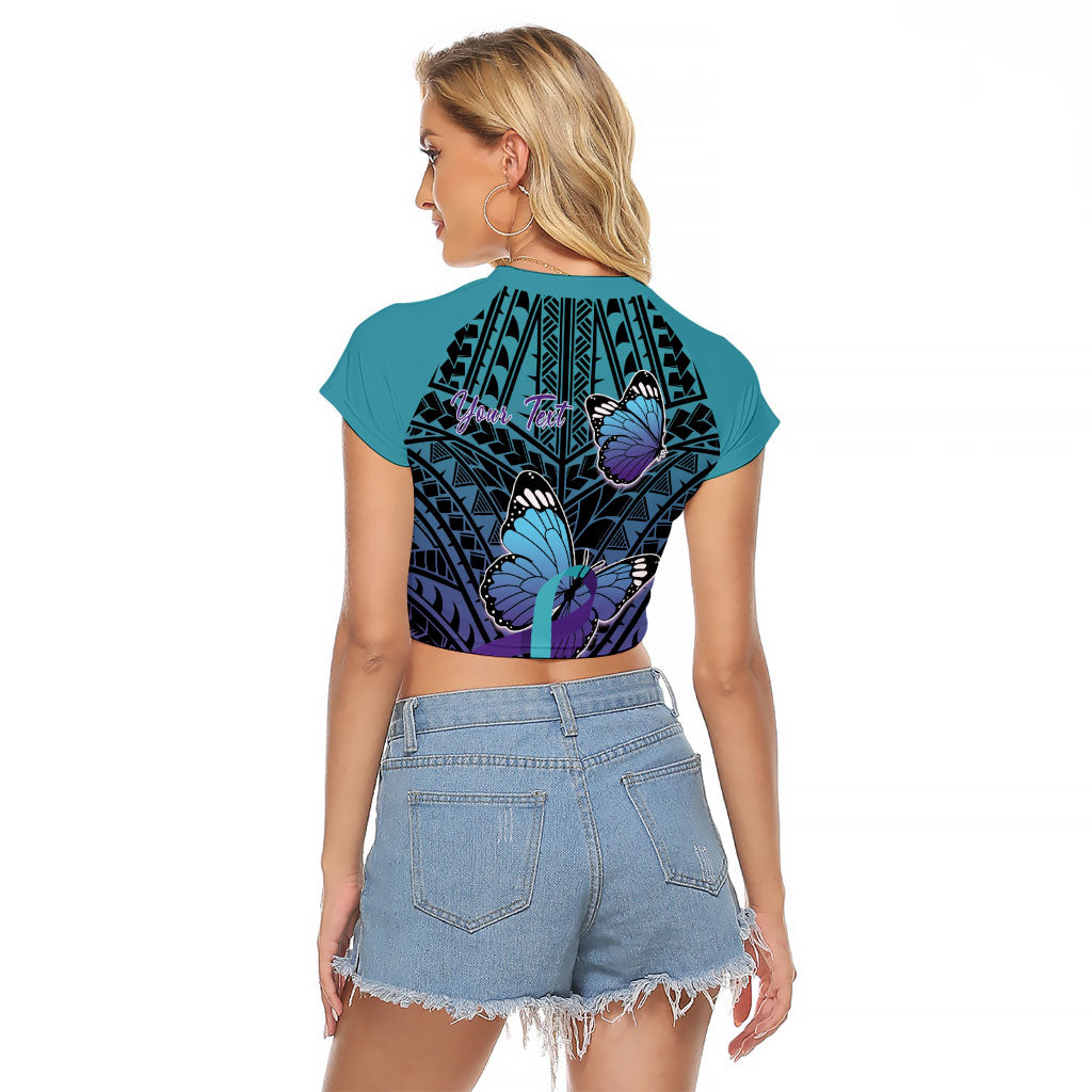 Personalised New Zealand Suicide Prevention Month Raglan Cropped T Shirt Maori Mauri Tu Mauri Ora Polynesian Pattern