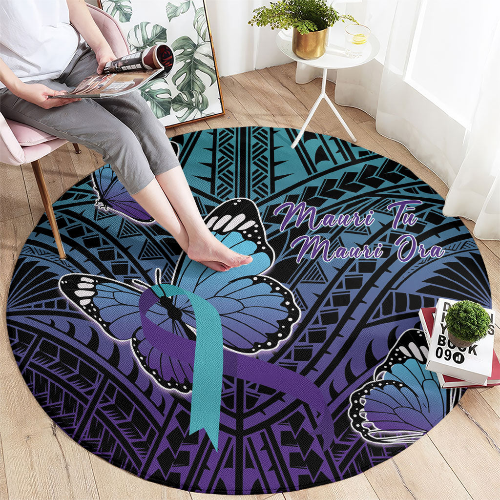New Zealand Suicide Prevention Month Round Carpet Maori Mauri Tu Mauri Ora Polynesian Pattern