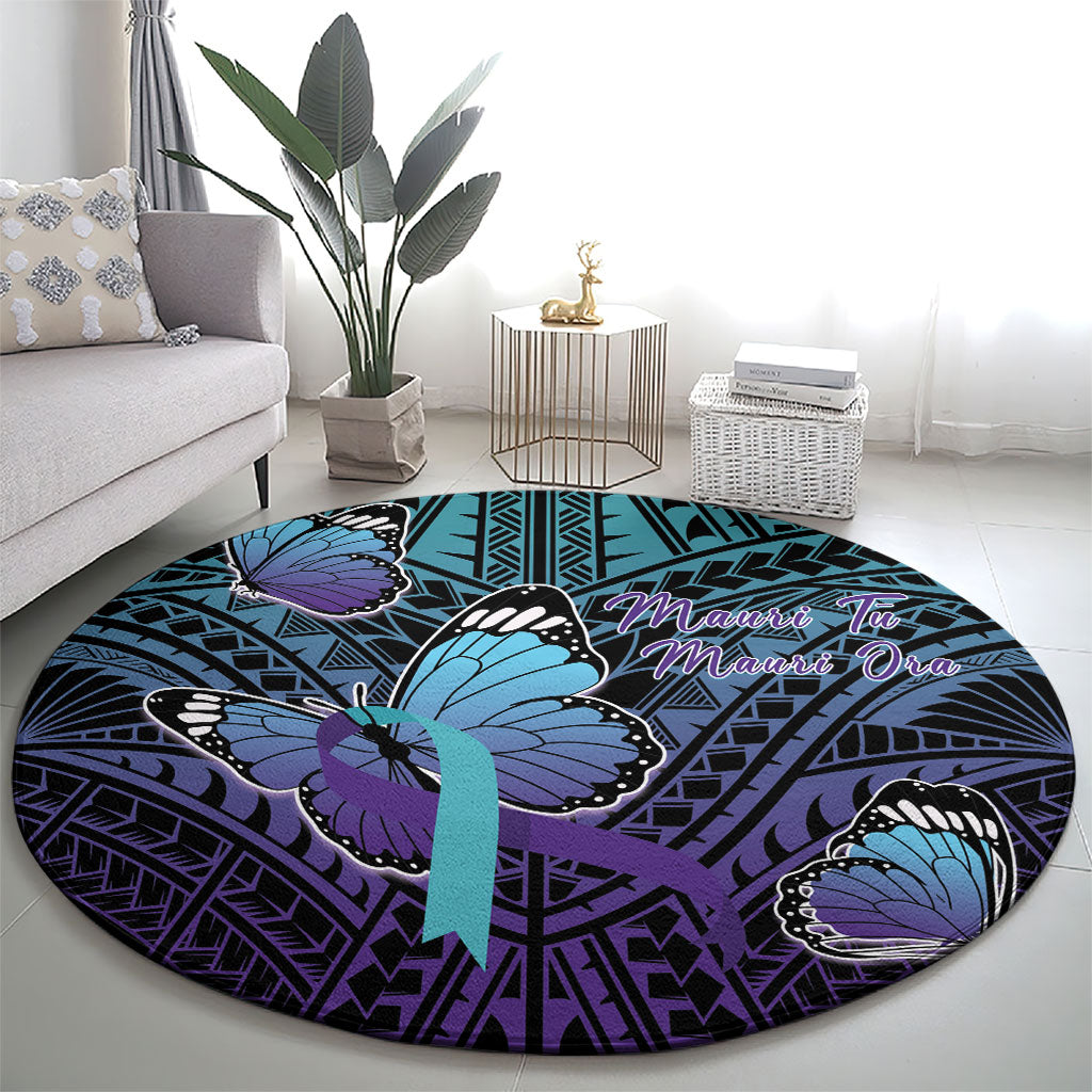 New Zealand Suicide Prevention Month Round Carpet Maori Mauri Tu Mauri Ora Polynesian Pattern