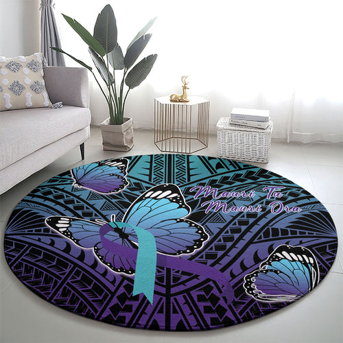 New Zealand Suicide Prevention Month Round Carpet Maori Mauri Tu Mauri Ora Polynesian Pattern